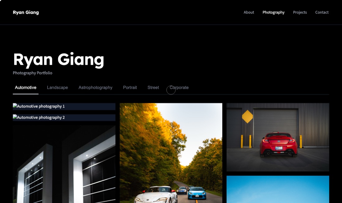 Screenshot of the Photography Portfolio site
